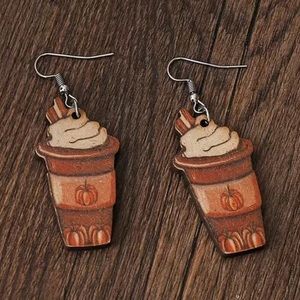 NEW In Package Pumpkin Spice Latte Wood Fall  Earrings